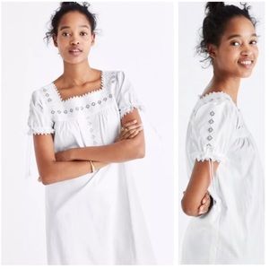 Madewell White Eyelet-Trim Square Neck Mini Dress